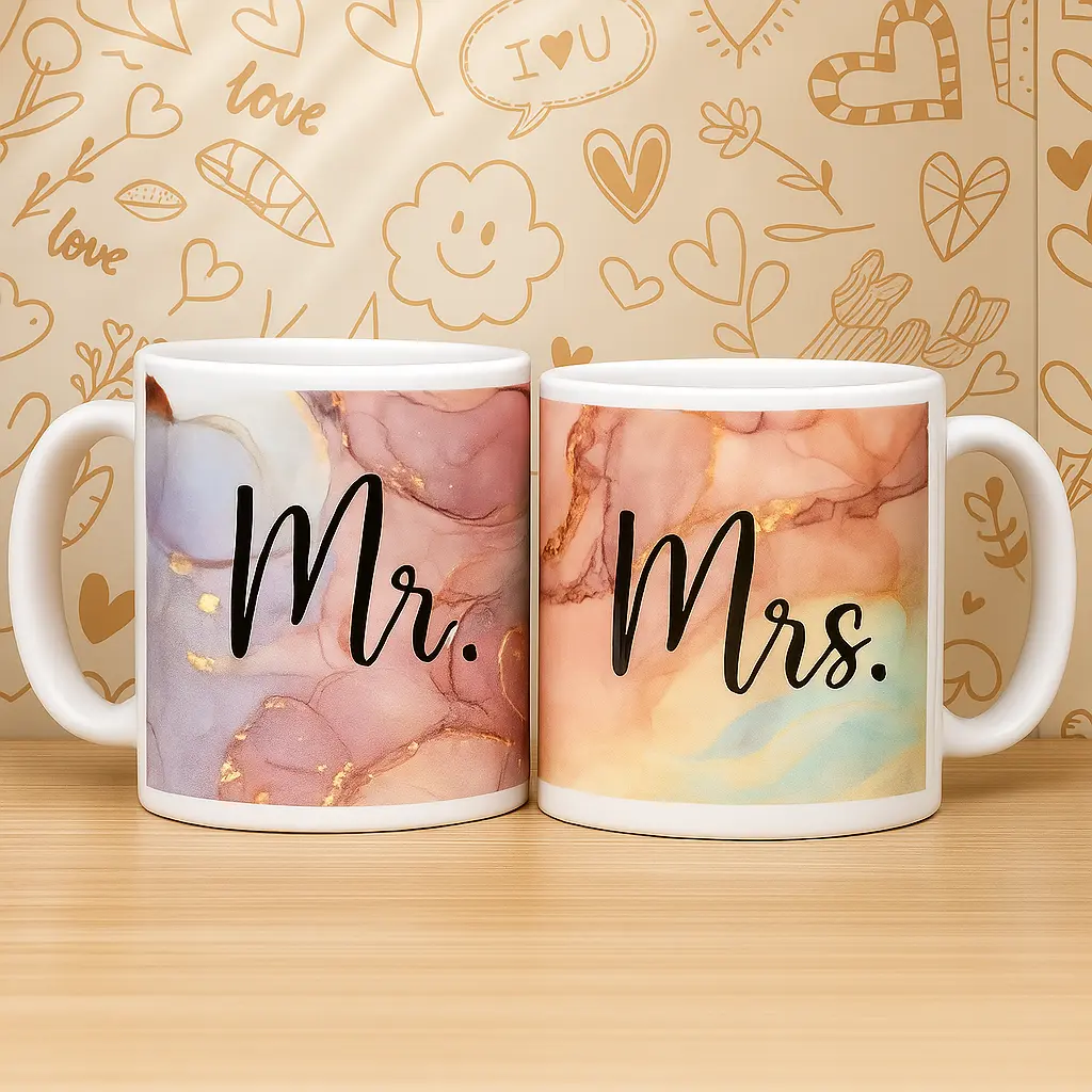 Elegant Mr. & Mrs. Ceramic Mug Set – Perfect for Couples, 2 piece